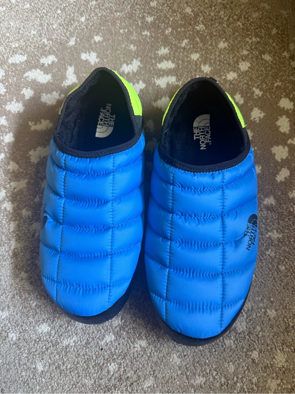 The North Face Men’s Blue and Neon yellow and black Slip-On Slippers